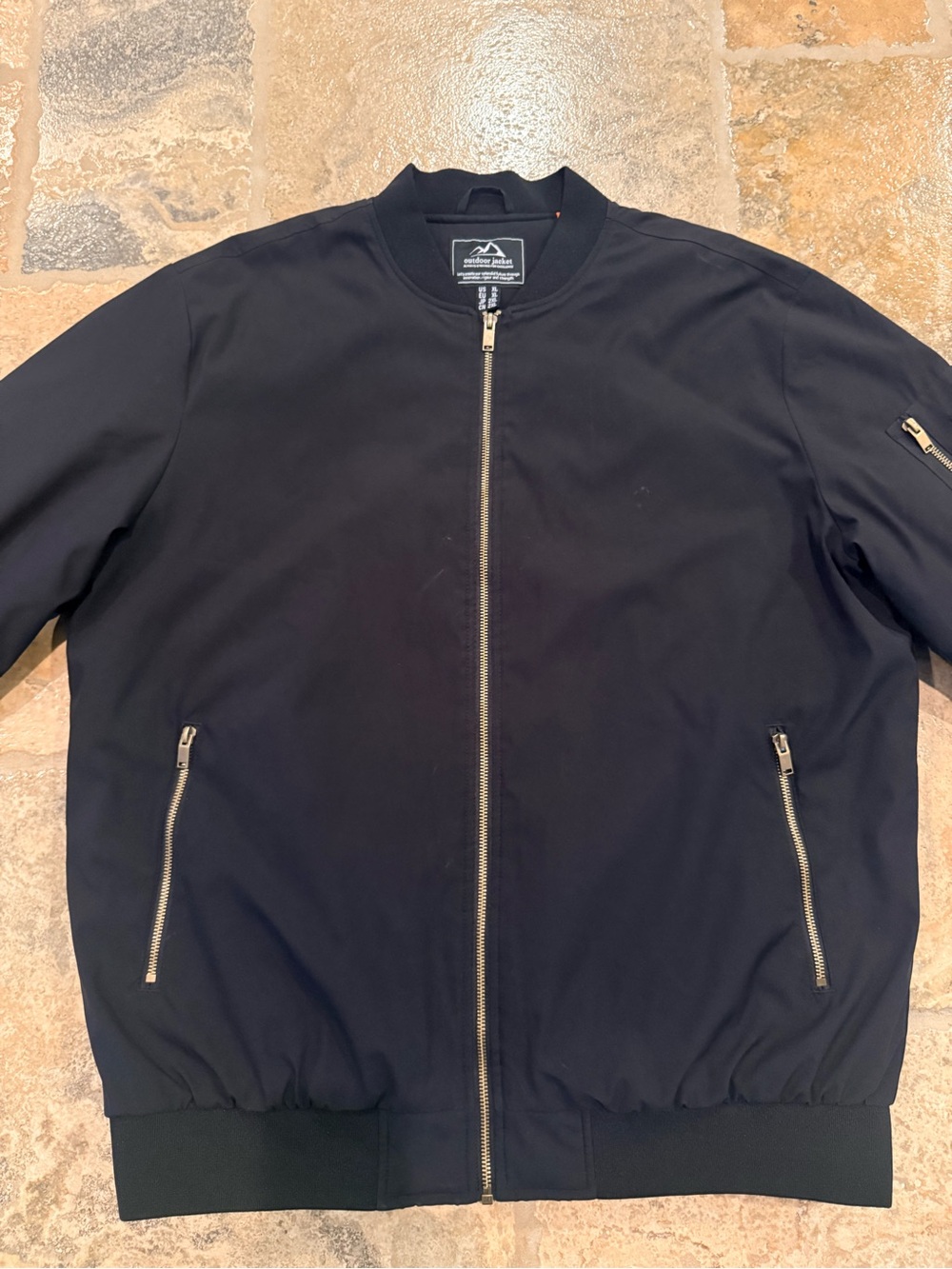 Men's Black Bomber Jacket - Classic Zip Front